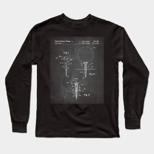 Golf Tee Patent - Golfing Fan Golfer Gift Art - Black Chalkboard Long Sleeve T-Shirt